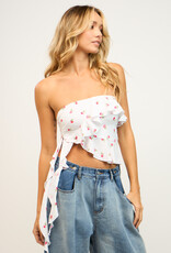 Floral Side Ruffle Strapless Top
