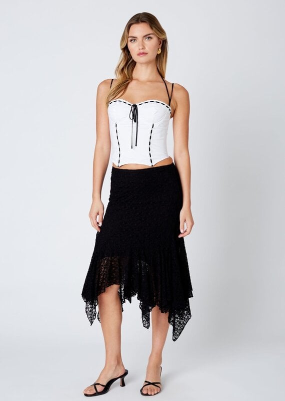 Lace Asymmetrical Hem Midi Skirt