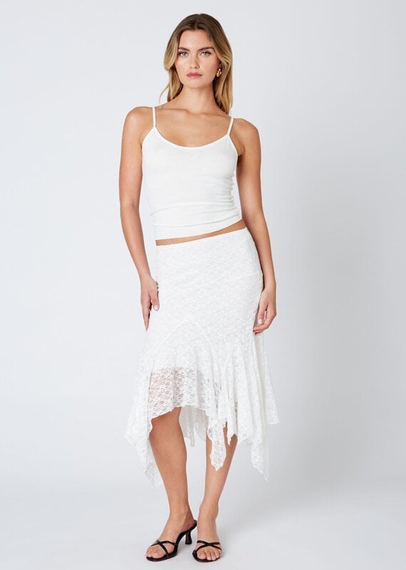 Lace Asymmetrical Hem Midi Skirt