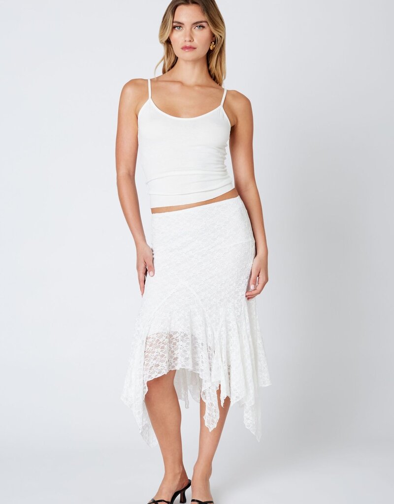 Lace Asymmetrical Hem Midi Skirt