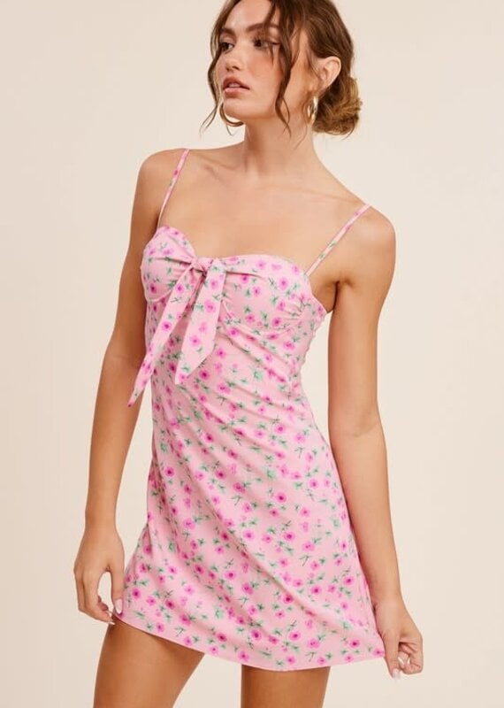 Ditsy Floral Tie Front Bustier Mini Dress