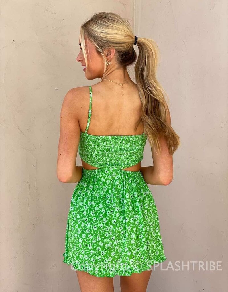 Marcia Smocked Cutout Print Mini Dress