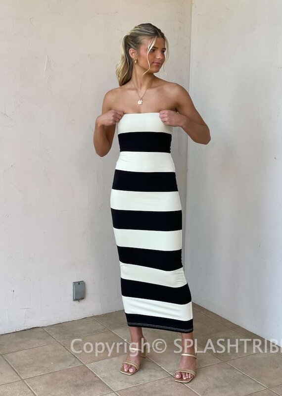 Stripe Tube Top Midi Dress