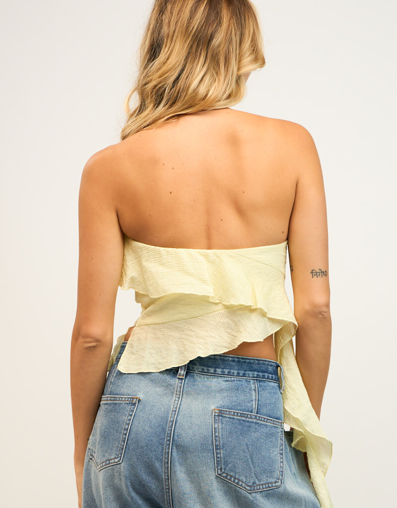 Side Ruffle Strapless Top