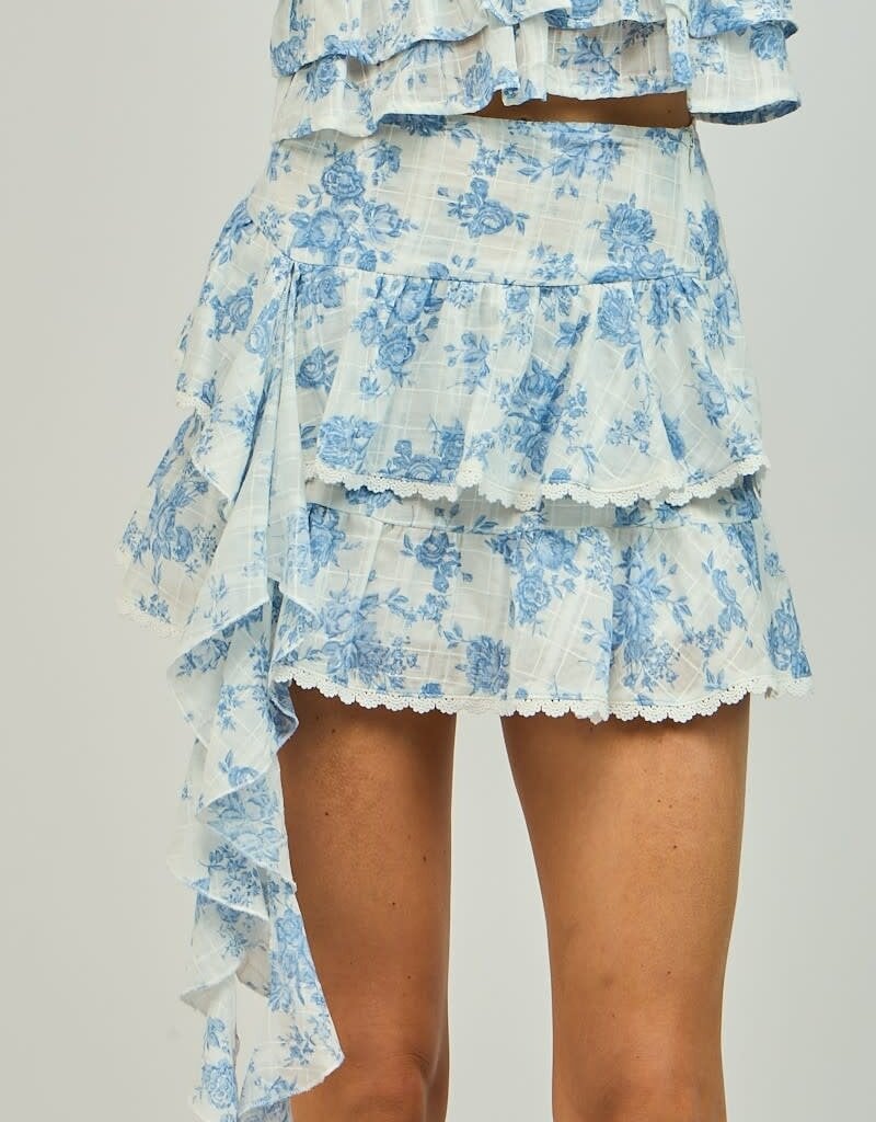 Floral Layered Mini Skirt With Drape