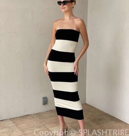 Big Stripe Strapless Midi Dress