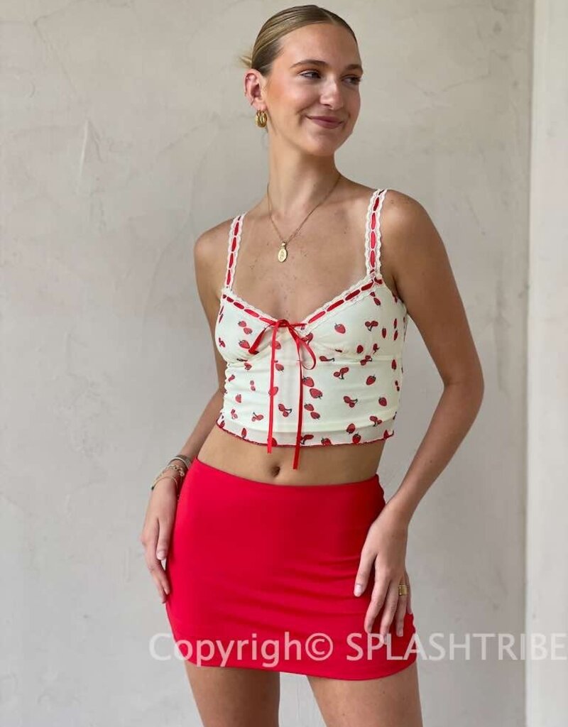 Berries Ribbon Tie Front Crop Top