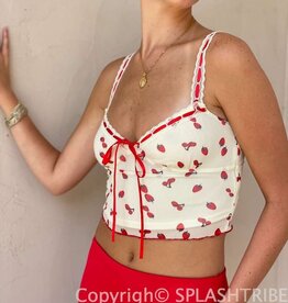 Berries Ribbon Tie Front Crop Top