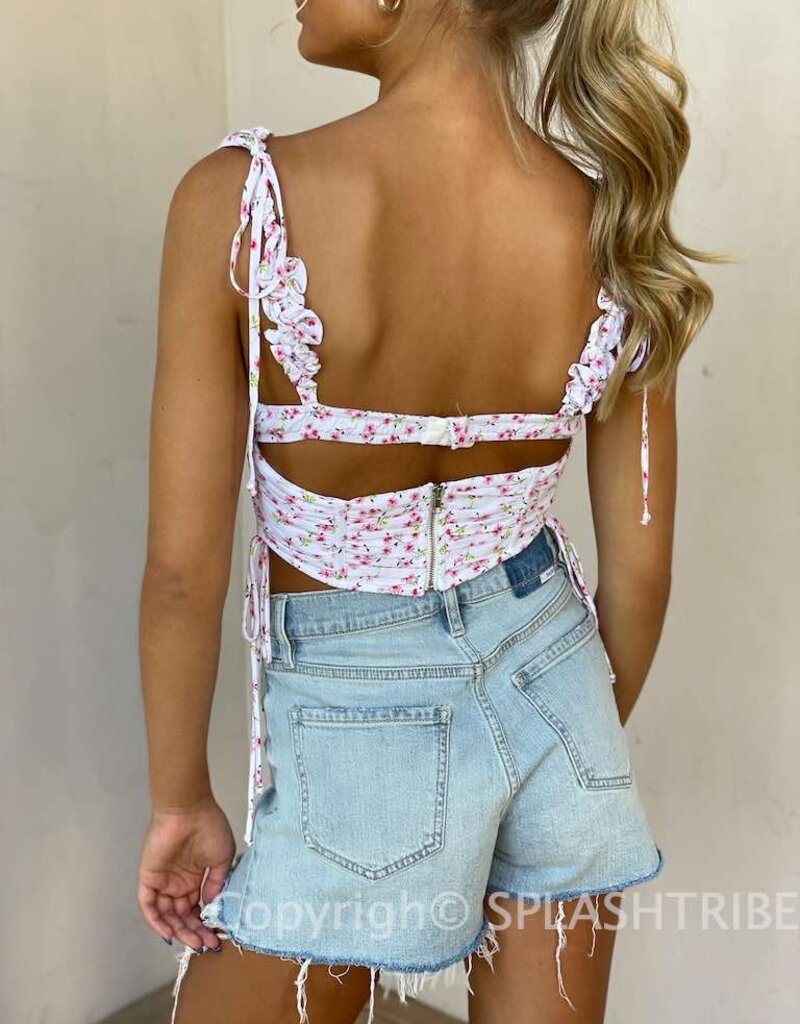 Floral Ruffle Strap Corset Top