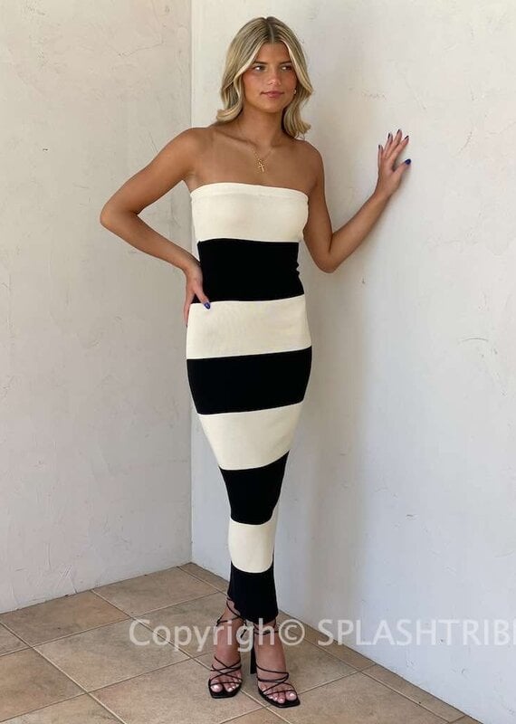 Stripe Knit Tube Midi Dress