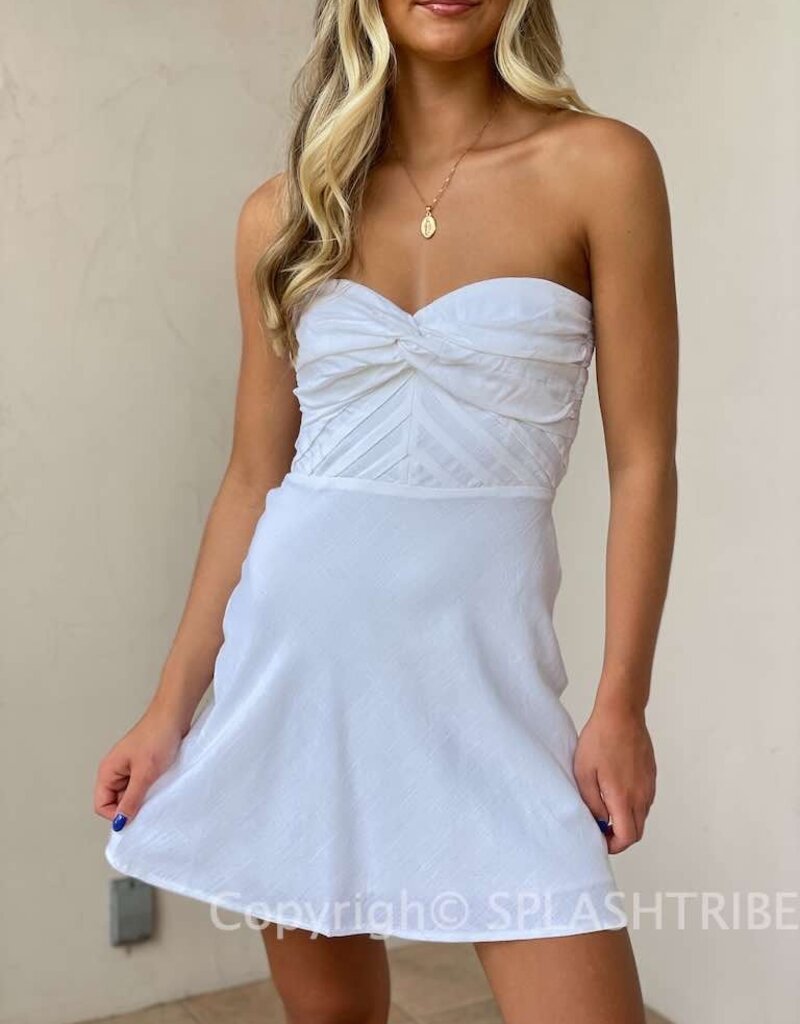 Linen Twist Front Strapless Mini Dress