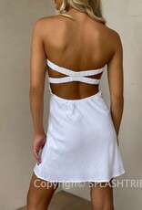 Linen Twist Front Strapless Mini Dress