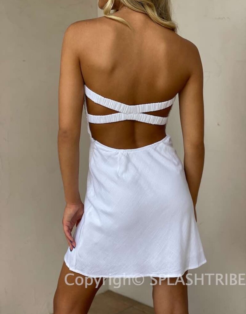 Linen Twist Front Strapless Mini Dress