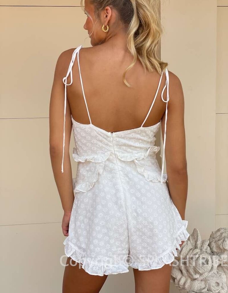 Embroidered FLower Ruffle Romper