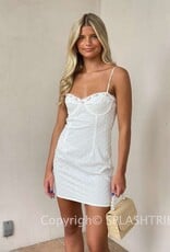 Rosette Trim Eyelet Mini Dress