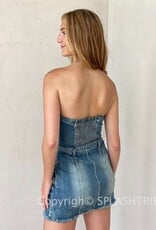 Denim Belted Strapless Mini Dress