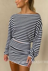 Stripe Off Shoulder Top Mini Skirt Set