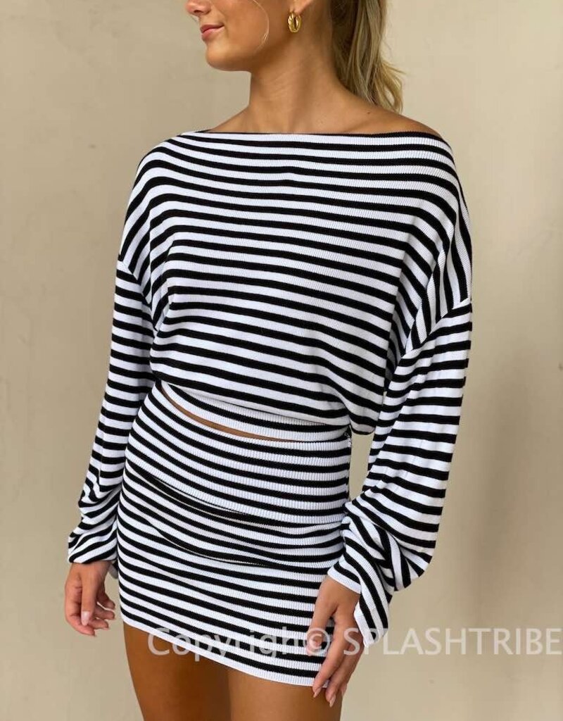 Stripe Off Shoulder Top Mini Skirt Set