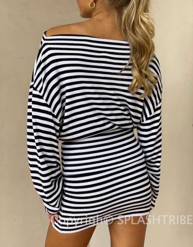 Stripe Off Shoulder Top Mini Skirt Set