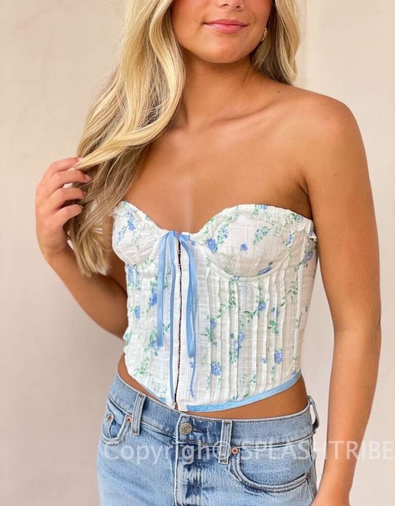 Floral Lace Trim Strapless Crop Top