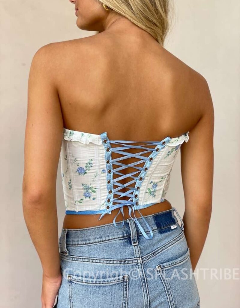 Floral Lace Trim Strapless Crop Top