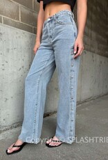 Mid Rise Side Snap Straight Leg Jeans