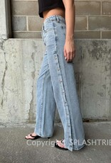 Mid Rise Side Snap Straight Leg Jeans