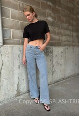 Mid Rise Side Snap Straight Leg Jeans