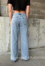 Mid Rise Side Snap Straight Leg Jeans