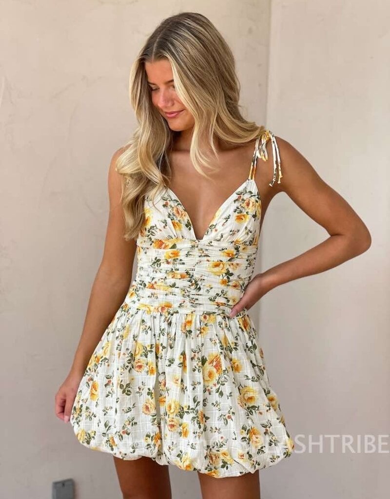 Floral Tie Strap Bubble Hem Mini Dress