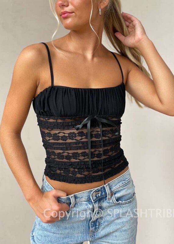 See Through Floral Embroidered Lace Cami Top