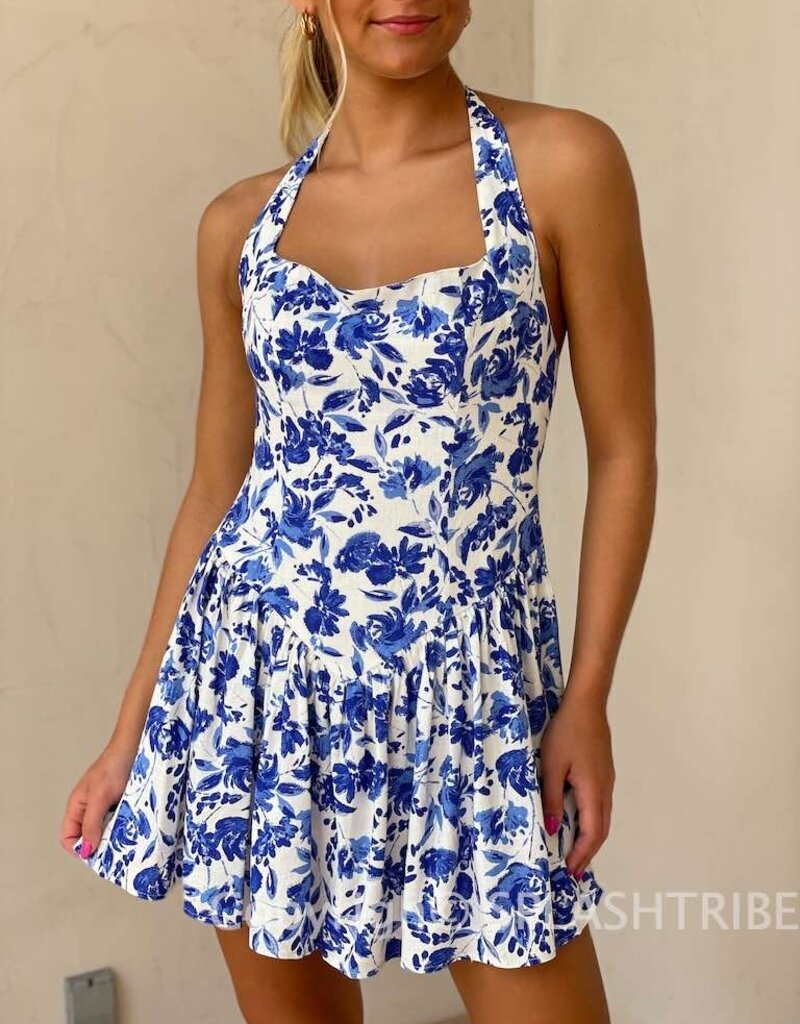 Floral Halter Drop Waist Mini Dress