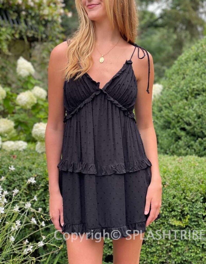 Swiss Dot Tie Strap Tiered Mini Dress