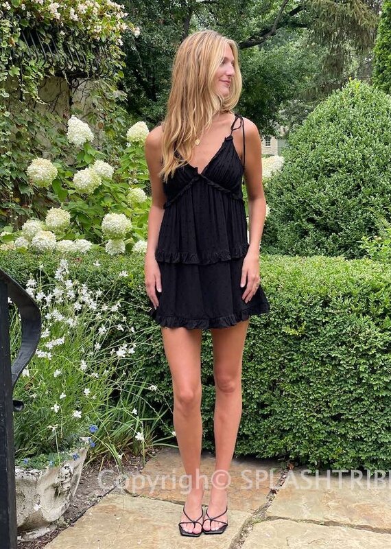 Swiss Dot Tie Strap Tiered Mini Dress