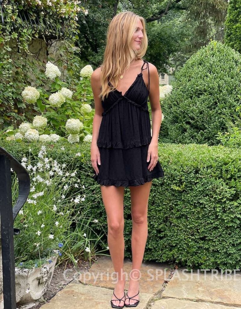 Swiss Dot Tie Strap Tiered Mini Dress