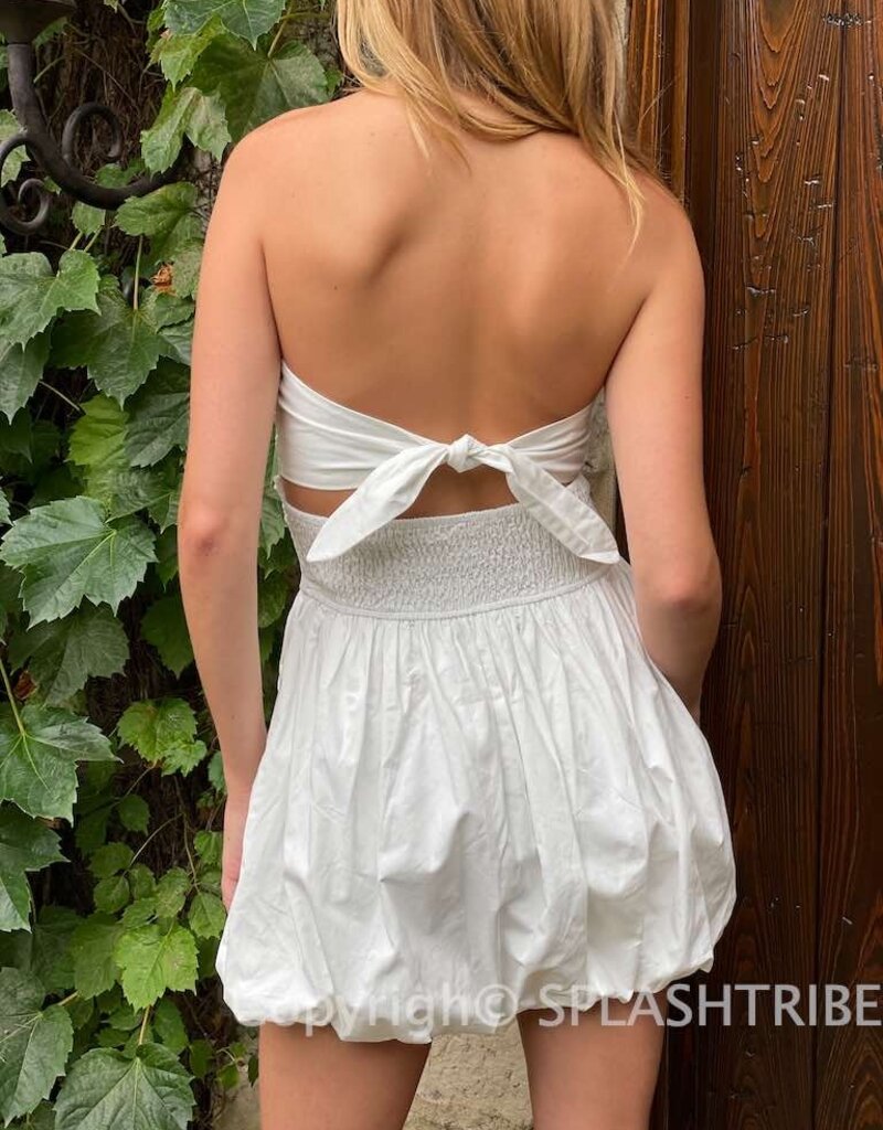 Bubble Hem Tie Back Strapless Mini Dress