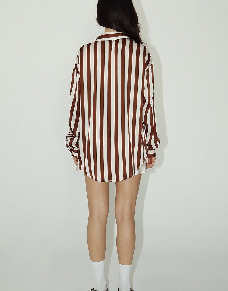 Satin Stripe Button Down Long Sleeve Shirt