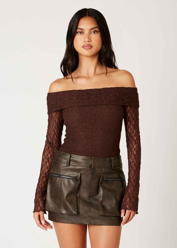 Off Shoulder Sheer Long Sleeves Lace Top