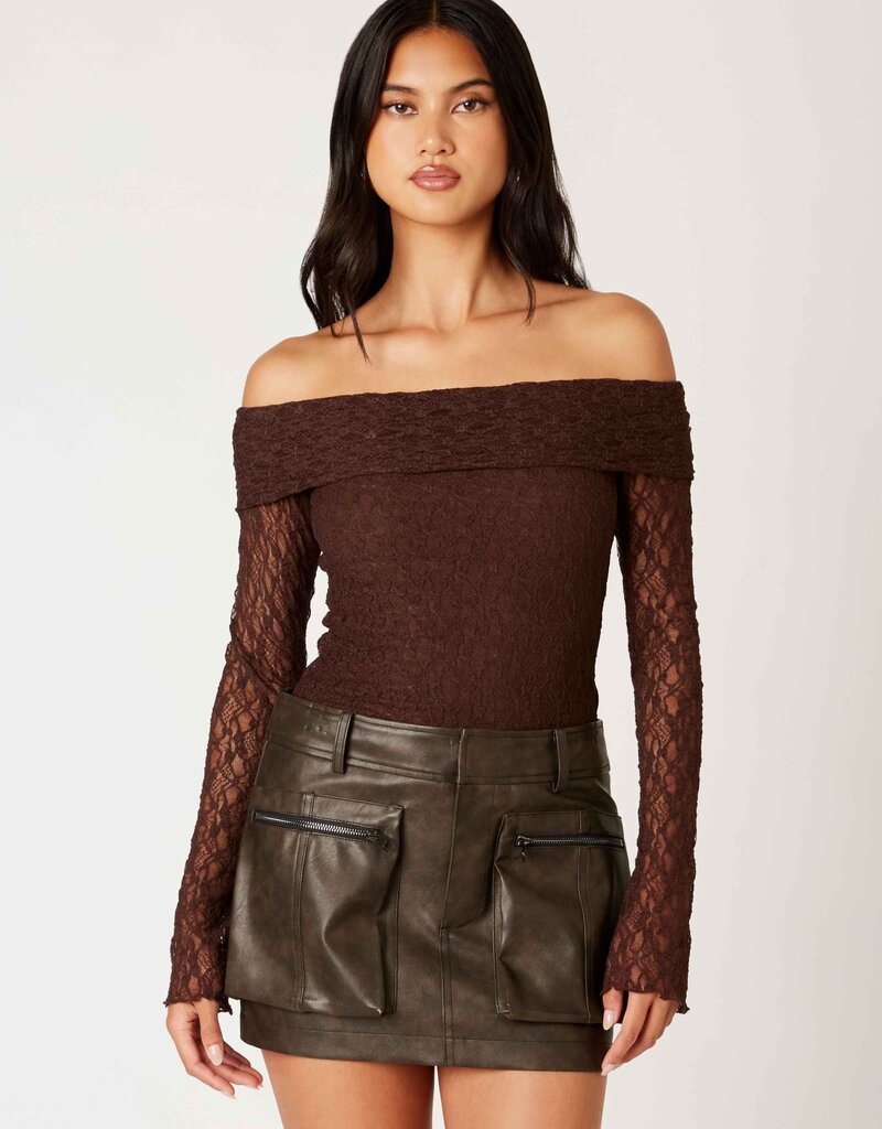 Off Shoulder Sheer Long Sleeves Lace Top