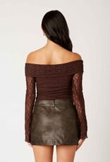 Off Shoulder Sheer Long Sleeves Lace Top