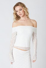 Off Shoulder Sheer Long Sleeves Lace Top