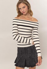 Striped Off The Shoulder Ribbed Top