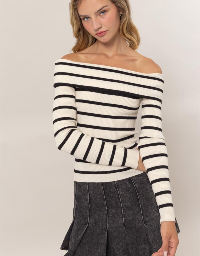 Striped Off The Shoulder Ribbed Top