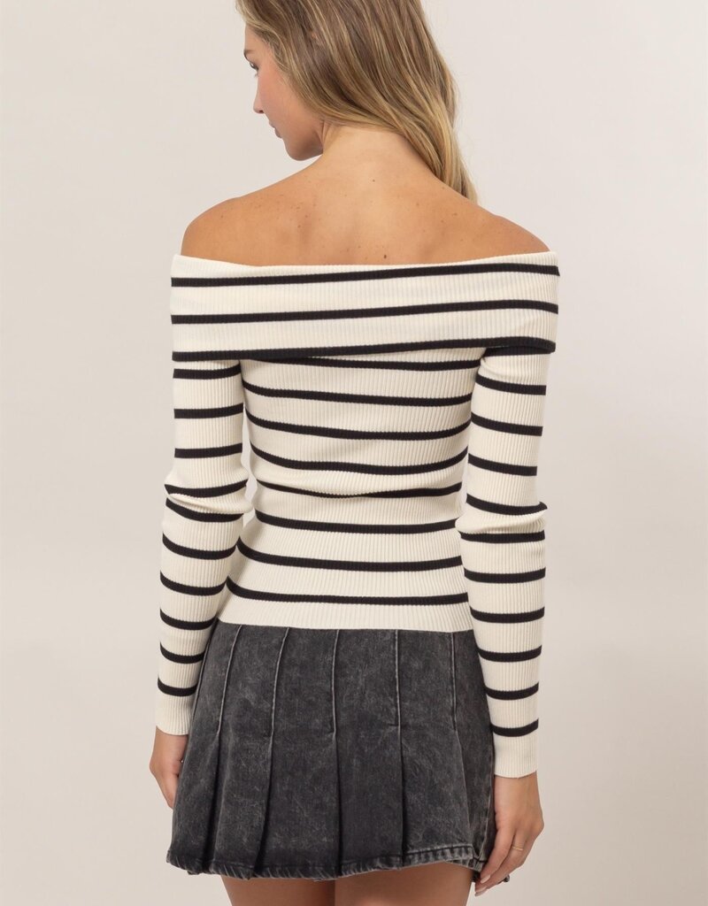 Striped Off The Shoulder Ribbed Top