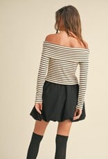 Rib Stripe Foldover Off Shoulder Top