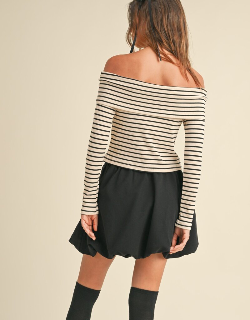 Rib Stripe Foldover Off Shoulder Top