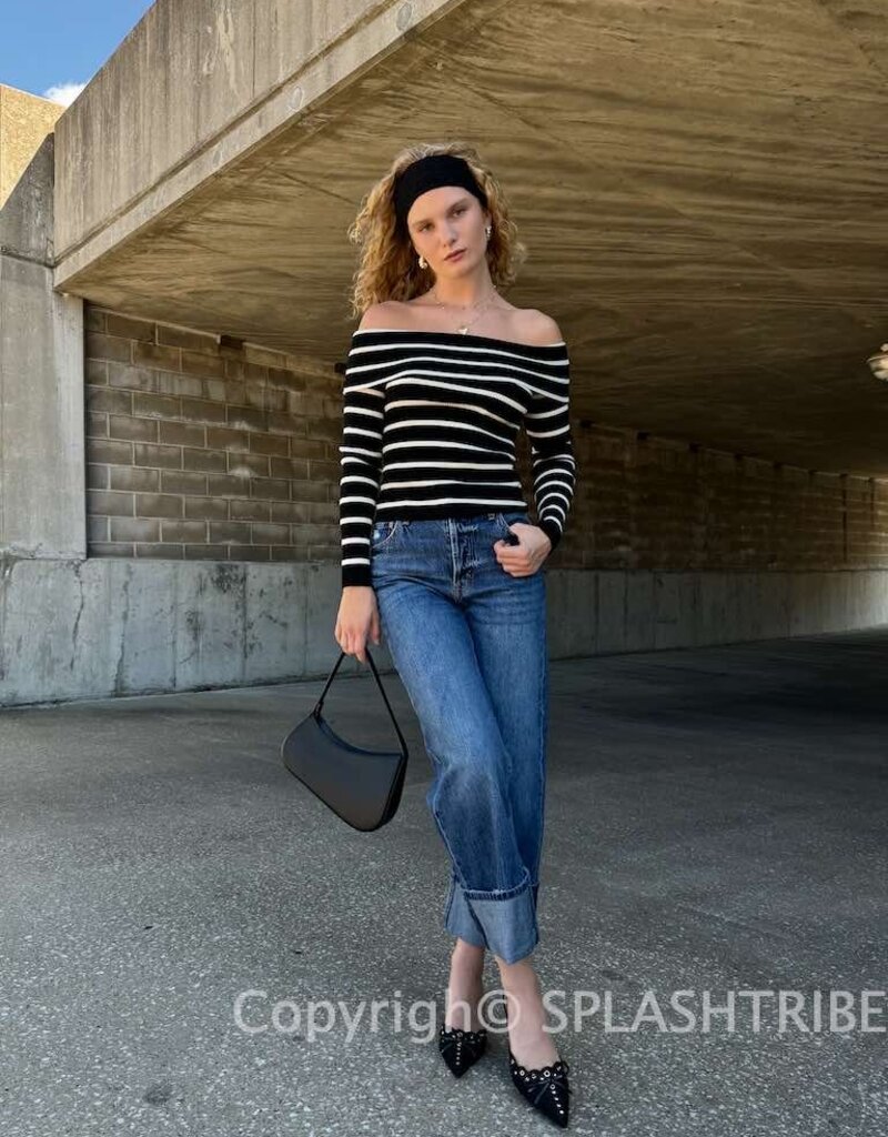 Striped Off The Shoulder Ribbed Top