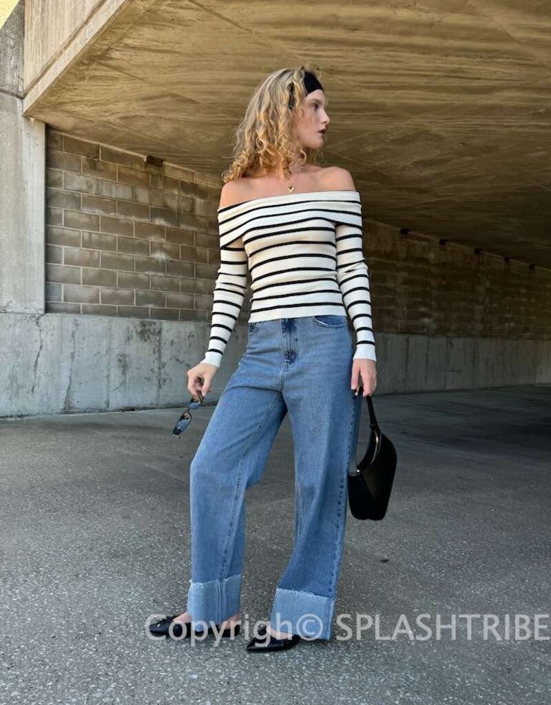 Striped Off The Shoulder Ribbed Top