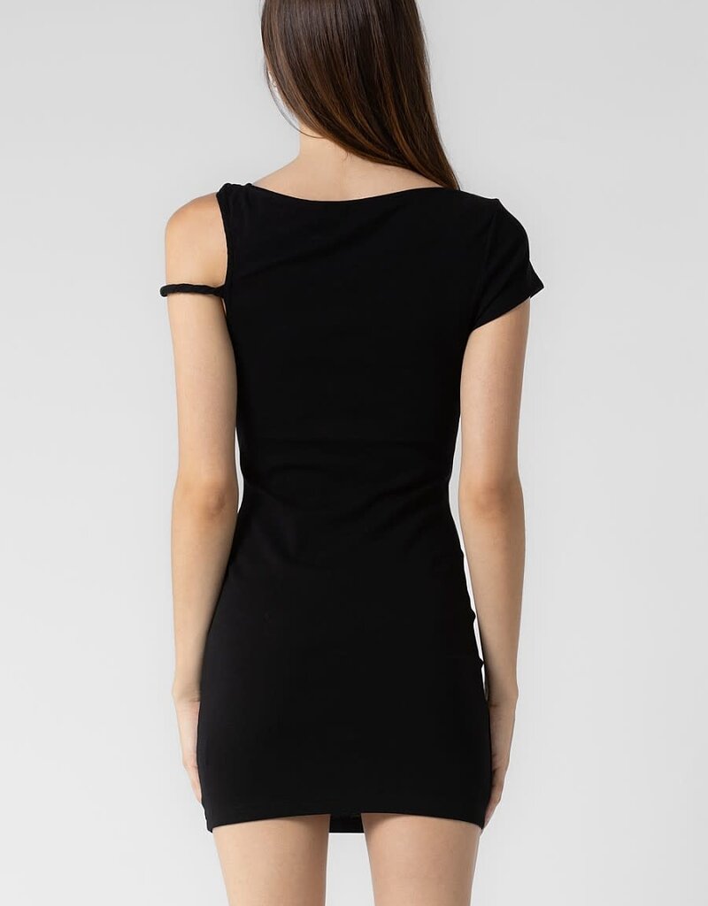 Asymmetrical Twist Off The Shoulder Mini Dress