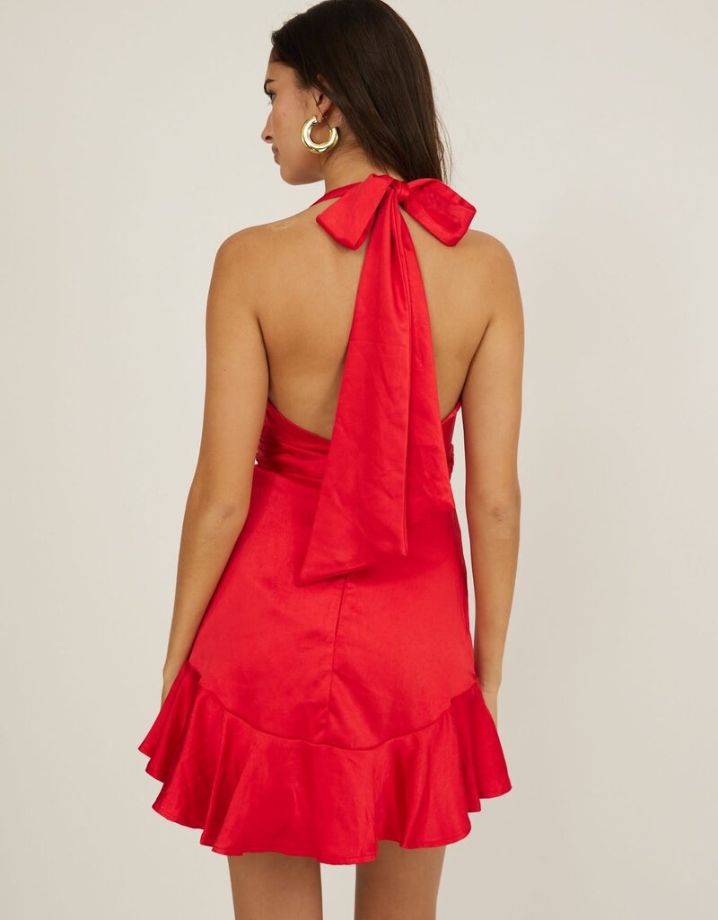 Morgan Halter Cowl Neck Satin Mini Dress